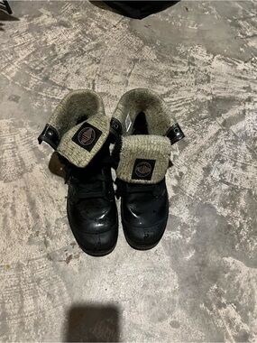 Palladium Black Boots with Olive Knit Cuff